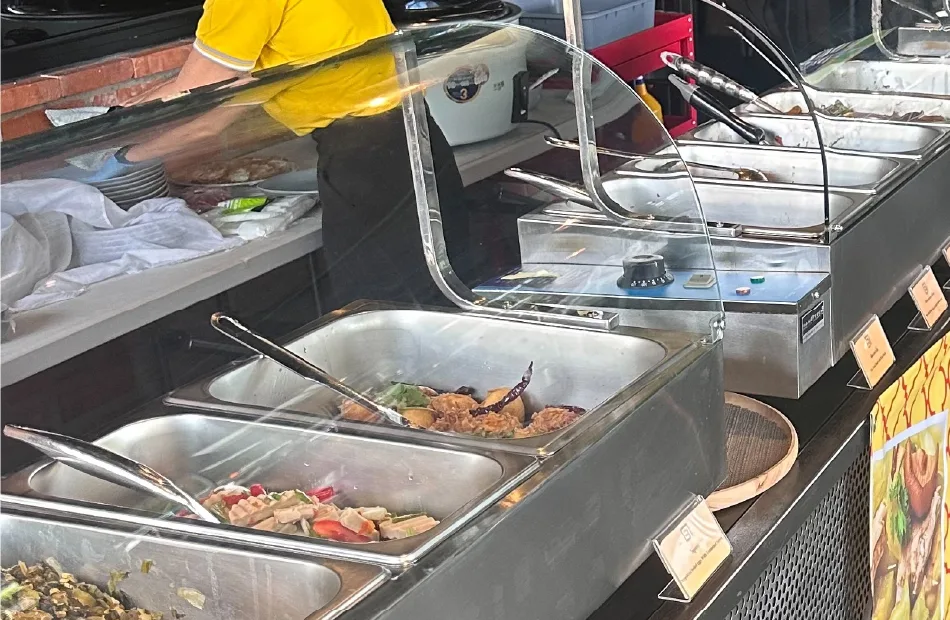 The curry-rice counter at BOX BOX, curries in the bain-marie ready to serve